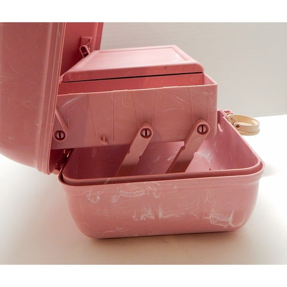 Caboodles On The Go Girl Pink Makeup Classic Carrying Case Box Marbleized Pink - Picture 9 of 14
